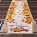 Autumn harvest table runner with pumpkin sunflowers and red truck on wood table - ZQ04-17 (Red Truck/Sunflower/Farm Fresh Pumpkin) / 33*183cm
