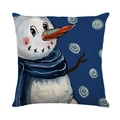 Linen Christmas pillowcase featuring cartoon snowman with blue scarf on dark background - 18x18 Inch / Cartoon Snowman with Blue Scarf Pattern (YMD193-4)