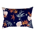 Rechteckiger Kissenbezug in Dunkelblau mit rosa Blumen und orangefarbenen Ahornblättern - Dunkelblaue Basis Bemalte Pflanzen Stil (DRD475-22) / 30x50cm