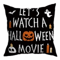 Halloween pillow cover in black with Let's Watch a Movie text and pumpkin print - 18x18 Inch / LET'S WATCH MOVIE Black Base (DRD271-18)