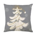 Grey linen Christmas pillow case with hand-drawn white and gold festive tree pattern - 45x45cm / Gray Hand-drawn Christmas Tree Style (YMD195-2)