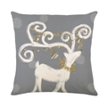 Linen Christmas pillow case featuring hand-drawn grey reindeer and golden Joy letters - 45x45cm / Gray Hand-drawn Reindeer Style (YMD195-3)