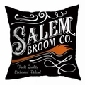 Halloween throw pillow cover featuring Salem Broom Co. print on black background - 18x18 Inch / SALEM BROOM CO. Black Base (DRD271-19)