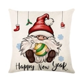 Christmas gnome linen pillow cover with festive hand-drawn art and Happy New Year text - Cartoon Gnome Style (YMD194-1) / 45x45cm