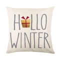 Linen Christmas pillow case featuring HELLO WINTER print and festive gift box design - 45x45cm / Cream Letter Gift Box Winter Style (YMD195-4)