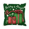 Green Christmas pillowcase with Merry & Bright text and gift boxes on linen fabric - Gift Box Style (YMD194-2) / 45x45cm