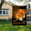 Double-sided linen Halloween garden flag with pumpkin and bat prints on lawn - Red Moon Pumpkin Style (QZ15-4) / 30*45cm