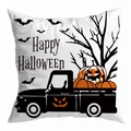 Square Halloween pillow cover with Happy Halloween pumpkin truck print on white background - 18x18 Inch / Happy Halloween Truck White Base (DRD271-22)