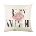 Noordse linnen kussenhoes met rode roos en Be My Valentine tekst op een beige basis - Roos Met BE MY VALENTINE Tekst