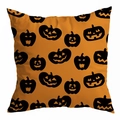 Orange Halloween pillowcase featuring black printed jack-o-lantern pumpkin patterns - 18x18 Inch / Multiple Pumpkin Faces Orange (DRD271-25)