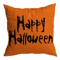 Orange Happy Halloween throw pillow case with spooky black text on white background - 18x18 Inch / Happy Halloween Orange Text (DRD271-26)