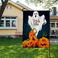 Drapeau de jardin Halloween avec fantôme et citrouilles et texte Trick or Treat - Style de Citrouille Fantôme (QZ15-9) / 30*45cm