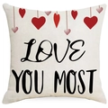 Linnen Valentijnsdag kussensloop met LOVE YOU MOST print en rode hartjes decoratie - 45*45cm (Geen Binnenkussen) / Love You Most Letter Hangend Hart Stijl (YMD230-2)