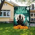 Drapeau de jardin Halloween double face en lin avec citrouille et château hanté - Style d'Ensemble Citrouille Château Hanté (QZ15-10) / 30*45cm