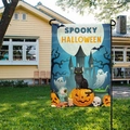 Drapeau de jardin Halloween avec chat noir et citrouille sur tissu en lin durable - Style de Fantôme Citrouille Chat Noir (QZ15-12) / 30*45cm