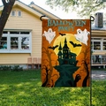Drapeau de jardin Halloween Party double face en lin avec un château hanté - Style de Fantôme Château Orange Noir (QZ15-14) / 30*45cm