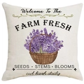 Housse de coussin en lin avec panier de lavande à l'aquarelle et motif de ferme rustique - 45x45cm / Style Panier de Lavande (YMD242-1)