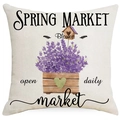 Housse de coussin en lin avec motif floral printanier et nichoir pour décor de canapé - 45x45cm / Style Cabane à Oiseaux Lavande (YMD242-2)