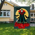 Drapeau de jardin Halloween avec motif vampire et texte Trick or Treat en lin - Style de Chauve-Souris de Pleine Lune de Vampire (QZ15-18) / 30*45cm