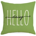 Green linen pillow cover with white HELLO daisy floral print on a white background - 45cmx45cm(No Insert) / Hello Daisy (YMD241-4)