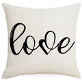 Minimalist Valentine linen pillowcase with Love script and rustic linen texture detail - Artistic Letter (YMD238-2) / 18x18 Inch