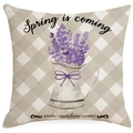 Housse de coussin en lin avec fleurs de lavande, nœud violet et motif vichy - 45x45cm / Style Cruche de Lavande Plaid (YMD242-4)