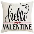 Linen Valentine cushion cover with hello VALENTINE print and red hearts on beige - Hello Valentine (YMD238-3) / 18x18 Inch