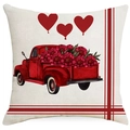 Linnen Valentijnsdag kussenhoes met rode vintage truck en bloeiende bloemmotieven - 45x45CM (Zonder Kern) / Vintage Vrachtwagen Bloemen Patroon (YMD237-4)