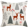 Housse de coussin en lin avec rennes et flocons pour décoration de Noël maison - 45x45cm / Style Renne Nordique (YMD236-4)