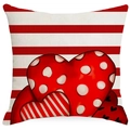 Linen Valentine pillow cover with red and white stripes and triple heart print - Red and White Striped Heart Pattern (YMD252-3) / 45x45cm