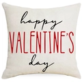 Linnen kussenhoes voor Valentijnsdag met Happy Valentine's Day-print en hart op witte achtergrond - 45*45cm (Geen Binnenkussen) / Letterprint Stijl (YMD253-3)
