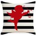 Linnen kussenhoes met zwart-witte strepen en rode Cupido voor Valentijnsdag decoratie - 45*45cm (Geen Binnenkussen) / Gestreept Cupido Stijl (YMD253-2)