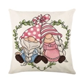Spring gnome couple heart pillow cover in beige cotton linen for home sofa decor - 18x18 Inch / Gnome Couple Pattern (YMD256-1)