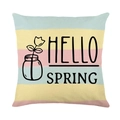 Colorful striped Hello Spring pillowcase with pastel tones and floral sketch design - 45*45cm (No Insert) / Gnome Pattern 2 (YMD257-2)