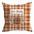 Orange and white checkered Thanksgiving pillowcase with Give Thanks pumpkin print - 45*45cm (No Insert) / Style 13