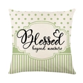 Spring green dotted cushion cover with Blessed beyond measure print and linen texture - 18x18 Inch / Blessed Text Dots Splicing (YMD256-4)