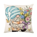 Square cotton linen throw pillow cover featuring a cute colorful gnome with spring flowers - 45*45cm (No Insert) / Gnome Pattern 1 (YMD257-1)