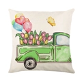 Spring green vintage truck and tulip watercolor print square throw pillow case cover - 18x18 Inch / Tulips Vintage Truck (YMD256-3)