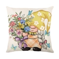 Spring gnome flower print decorative throw pillow cover in striped cream linen fabric - 45*45cm (No Insert) / Gnome Pattern 3 (YMD257-3)