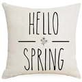 Funda de cojín cuadrada de lino con estampado floral negro Hello Spring en blanco - Patrón Hello Spring (YMD259-4) / Solo funda