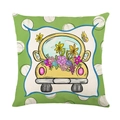 Frühlingshafter Leinen-Kissenbezug mit gelbem Blumen-LKW und grünem Polka-Dot-Design - 45x45 cm / Gelbes Auto Floral (YMD255-1)