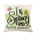 Leinen Kissenhülle mit Frühlingsblumen und der Aufschrift 'It's Spring TIME' Kunst - 45x45 cm / Frühlingszeit Blumen Text (YMD255-4)