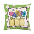 Leinen Kissenbezug mit Frühlingsblumen in Einmachgläsern und Schmetterlingen auf Punkten - 45x45 cm / Buntes Einmachglas Floral (YMD255-3)