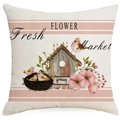 Roze bloemen kussenhoes met vogelhuisje en opdruk van de lente bloemenmarkt - 45x45cm (Zonder Kussen) / Fresh Flower Market Stijl (YMD267-2)