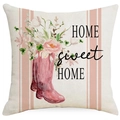 Roze bloemen regenlaarzen kussenhoes met HOME sweet HOME tekst voor de bank in de woonkamer - 45x45cm (Zonder Kussen) / Home Sweet Home Stijl (YMD267-3)