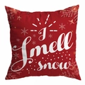 Roter Weihnachts-Kissenbezug mit weißem I Smell Snow Schriftzug und Schneeflocken-Muster - I Smell Snow Typografie Druck (DRD294-13) / 45*45cm (Kein Inlett)