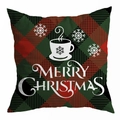 Red and green buffalo plaid Christmas pillow cover with coffee cup and snowflake print - Coffee Cup Merry Christmas Print (DRD296-4) / 45*45cm (No Insert)