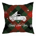 Federa per cuscino natalizio a quadri con camion vintage e stampa Happy New Year - Stampa Camion Retro Happy New Year (DRD296-7)