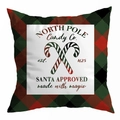 Fodera per cuscino natalizio con bordo scozzese rosso verde e stampa bastoncino di zucchero - Stampa North Pole Candy Co (DRD296-10)