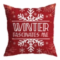 Roter Kissenbezug mit Winter Fascinates Me Schriftzug und weißen Schneeflockenmotiven - Winter Fascinates Me Typografie Druck (DRD294-19) / 45*45cm (Kein Inlett)
